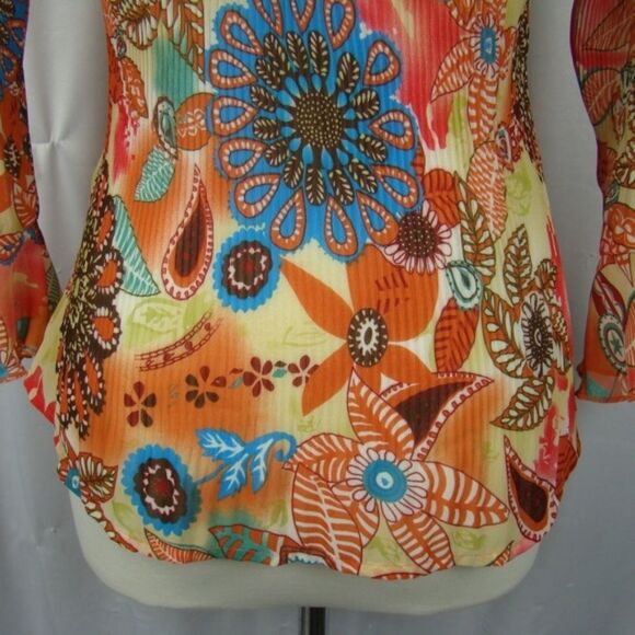 Colorful Floral Top Fancy Sleeves Small - Picture 7 of 8
